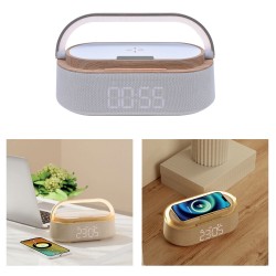 5’i 1 Arada Bluetooth Hoparlör, Kablosuz Şarj, Saat, Telefon Standı, Masa Lambası 5’i 1 Arada Bluetooth Hoparlör, Kablosuz Şarj, Saat, Telefon Standı, Masa Lambası
